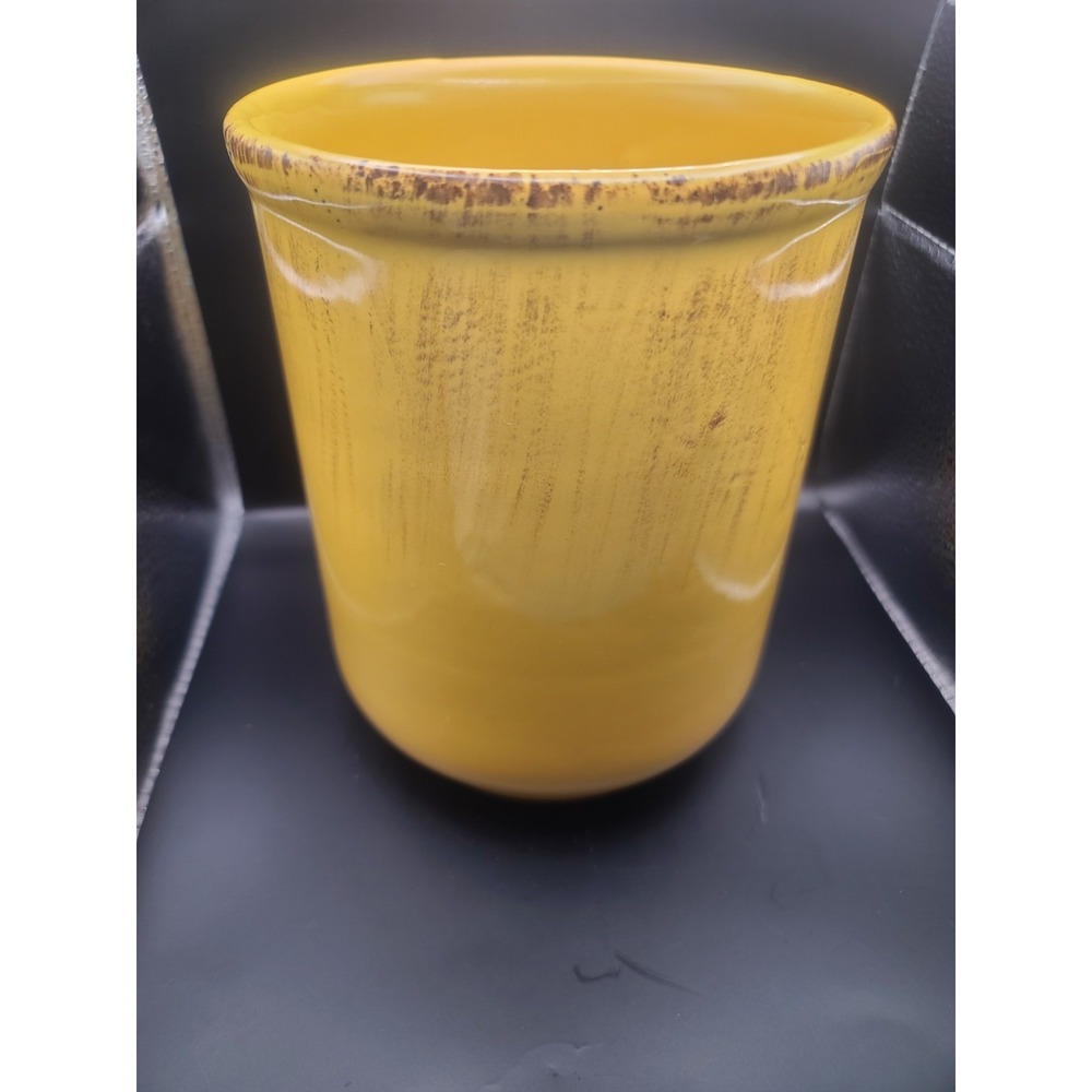 DE SILVA Terracotta Golden Yellow Utensil Holder Rustic  Crock Italy Farmhouse